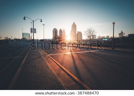 Modern city street at sunny morning, Atlanta, Georgia, USA