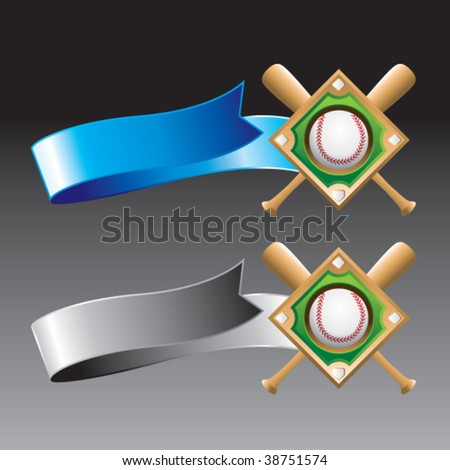 baseball diamond on blue and gray ribbon banners