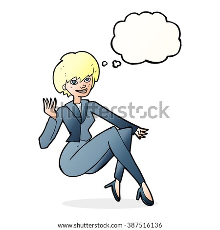 cartoon businesswoman sitting with thought bubble