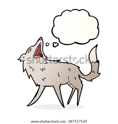 cartoon snapping wolf with thought bubble
