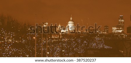 Night view of Saint Paul's Cathedral in the City of London, UK vintage