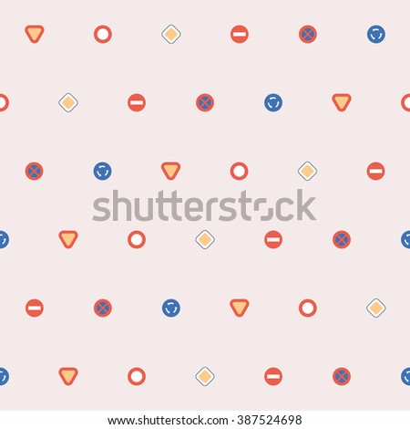 Simple  road signs seamless pattern: Give Way, Closed to all vehicles, Priority road,  No entry, No Parking, Roundabout
