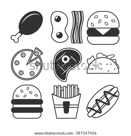 set of fast food icon in line style.vector illustration isolated on a white background.