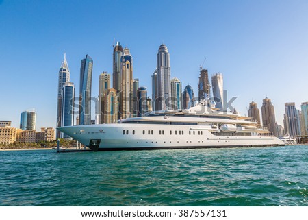 Dubai Marina in a summer day, UAE Royalty-Free Stock Photo #387557131