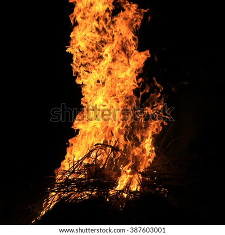 burning grass on a black background