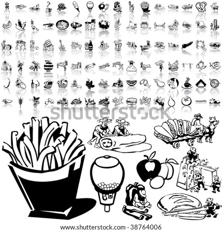 Food set of black sketch. Part 5-1. Isolated groups and layers.