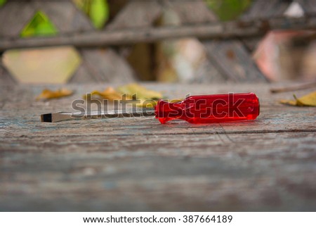 Shallow depth of field of screwdrivers on wooden table