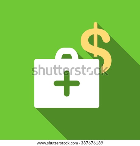 Medical Fund long shadow raster icon. Style is a flat symbol with rounded angles on a green square symbol.