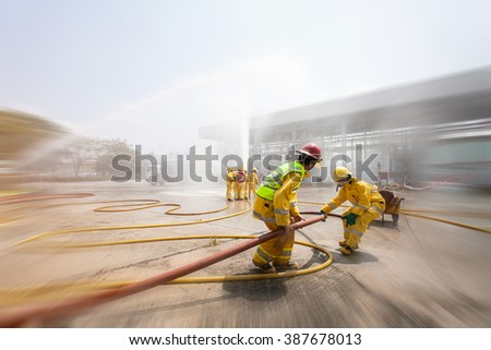 Blurred of  Many people at work preparing for training firefighters . Royalty-Free Stock Photo #387678013