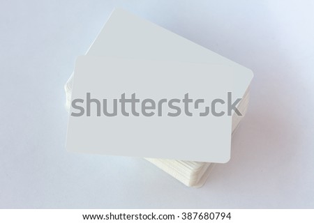 Stack of blank business card on white background