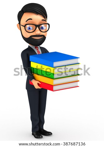 3d illustration. Successful businessman with a book on a white background.