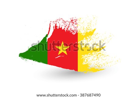 Hand drawn style flag of Cameroon. Brush painted illustration with a grunge effect.