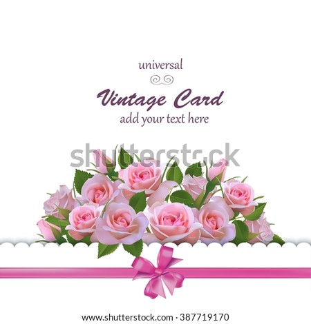 Spring Vintage Card with Roses. Universal Vector Card Template. 