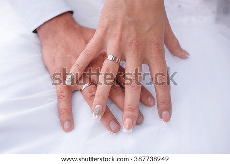 the bride and groom's hand close-up with wedding rings