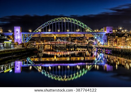 Tyne Bridge night Reflections Royalty-Free Stock Photo #387764122