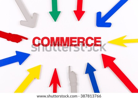 Colorful arrows showing to center with a word COMMERCE