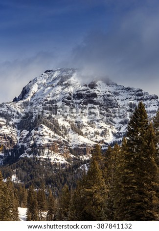 Snow covered peak in Yellowstone National Park.