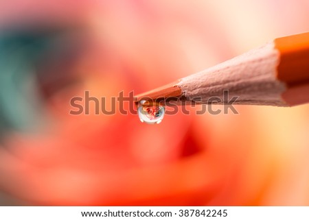 Rainbow Rose, colored pencils, water droplets, close-up, macro.