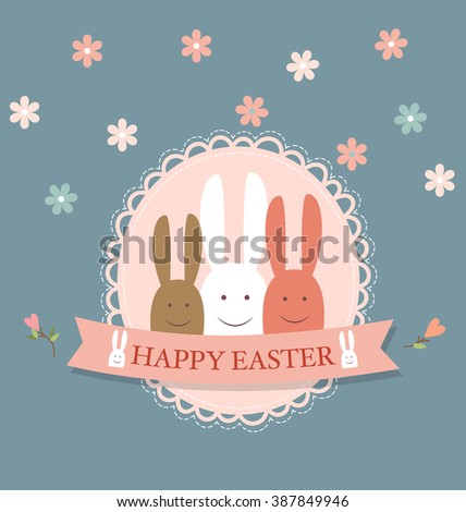 Happy easter cards with Easter bunnies. Vector illustration.