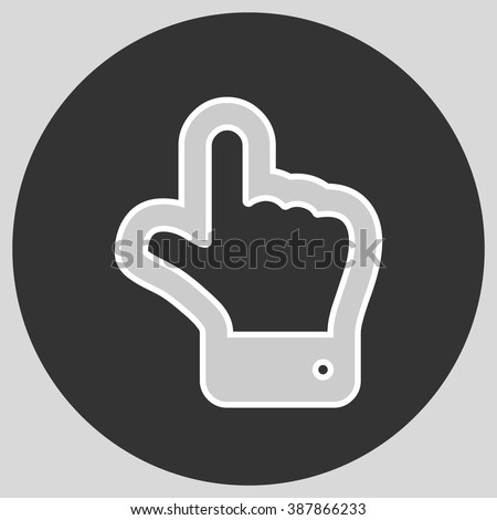 The index finger pointing up. Hand gestures show Up the direction of financial success. Style is flat symbol. Silver color.  Black circle  background.