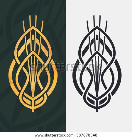 Wheat ear. abstract logo, monochrome, and with a golden texture, element for template.