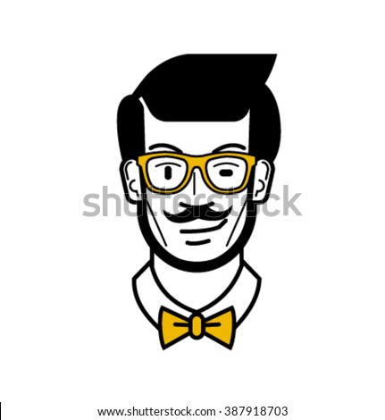 Vector_man's face with yellow glasses and a bow tie