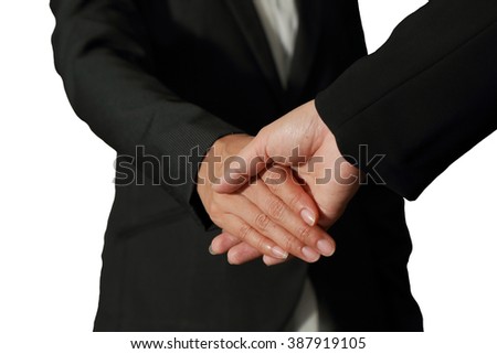Businessman handshake on white background as business, welcome and congratulation concept.