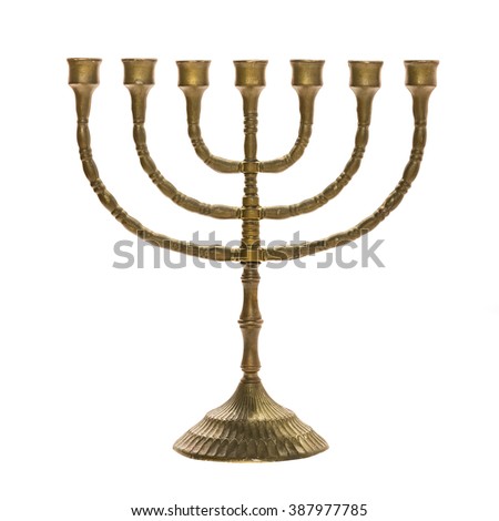 Candlestick for seven candles isolated on white background, vintage Menorah 
