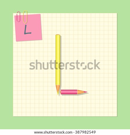 The alphabet consists of colored pencils. Letter L. Vector illustration