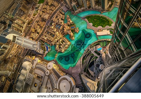 Dubai downtown aerial view by sunset, Dubai, United Arab Emirates