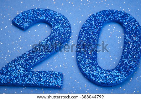 Number twenty blue color over a blue background. Anniversary. Horizontal