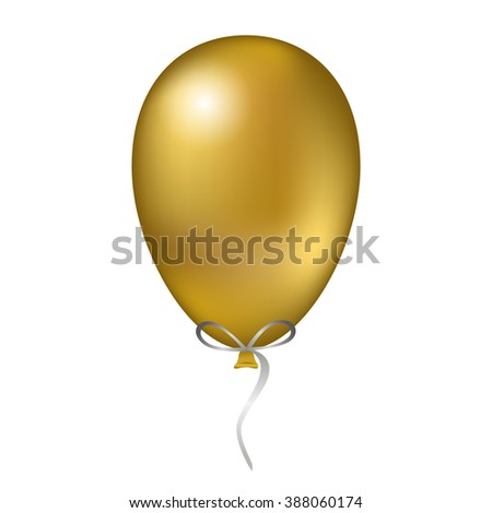 Shiny gold glossy balloon. Vector illustration. Realistic air 3 D balloon isolated on white background