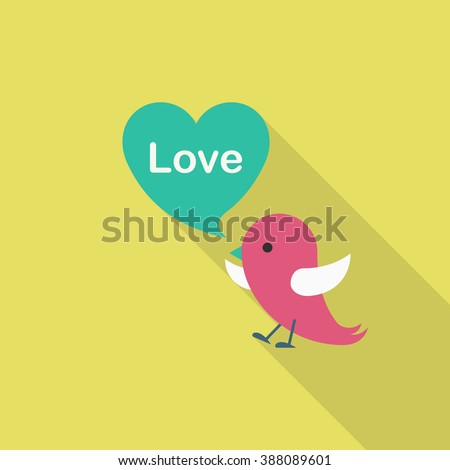 Valentine's Day lover bird icon, Vector flat long shadow design.Fall in love