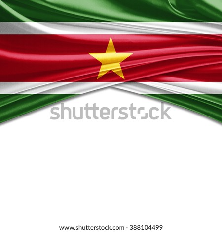 Suriname flag of silk with copyspace for your text or images and white background