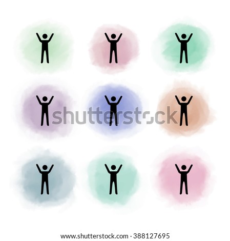 Abstract pattern with standing black people over watercolor circles