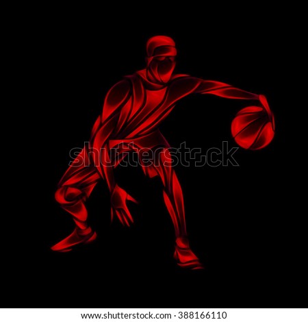 Basketball player Red Glow Silhouette. Creative abstract crossover dribbling illustration on black background