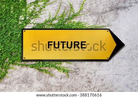 Future on yellow sign hanging on ivy wall