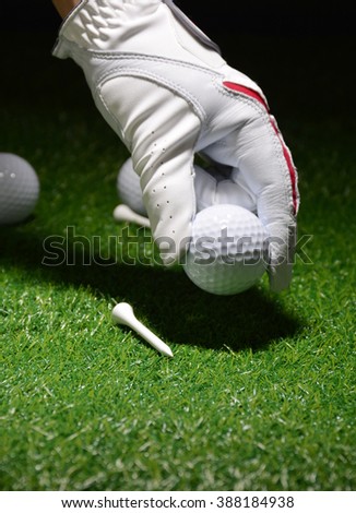 Sport objects related to golf such as gloves, balls etc.