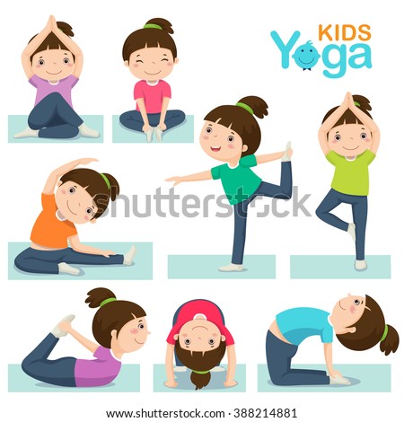 Vector illustration of cute girl doing yoga on a white background. 