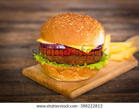 Hamburger and French fries 