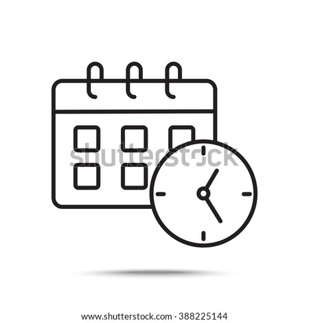 Line icon-office clock with calendar Royalty-Free Stock Photo #388225144