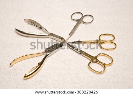 Picture of manicure set on white towel