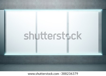 Blank glowing posters on the wall, mock up, 3D Render
