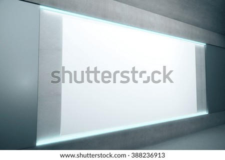 Blank glowing poster on concrete wall, mock up, 3D Render