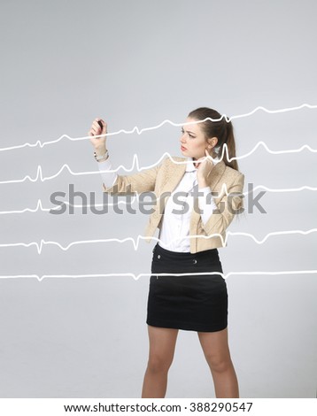 doctor woman and cardiogram lines