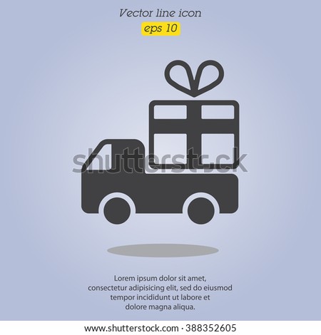 Web line icon. Truck with a gift, Delivery icon