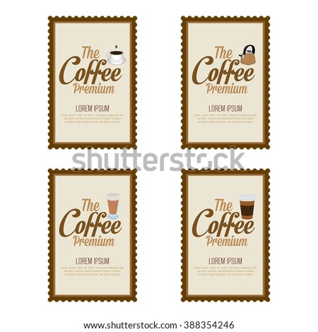 Set of brown banners with text and coffee icons on a white background