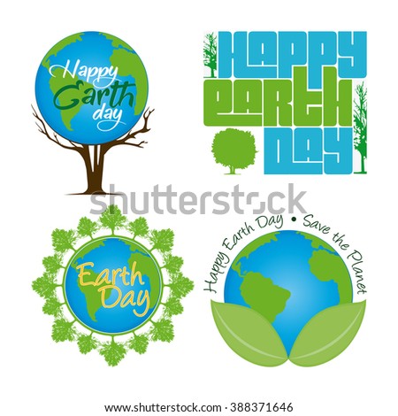 Set of different abstract illustrations with text for earth day