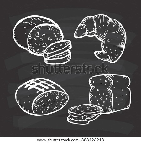 Set of bakery doodle on chalkboard background
