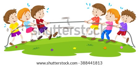 Kids playing tug of war at the park illustration